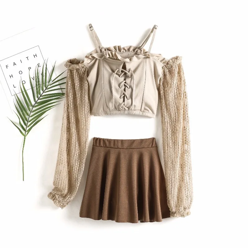 

Two-piece Swimsuit Female Korean Fairy Fan Long-sleeved Sexy Boxer Conservative Thin Belly Hot Spring Swimsuit