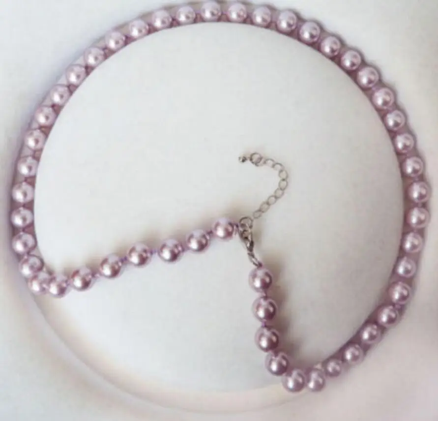 

Fashion New 8mm purple Shell Pearl Round Beads Necklace 18inchAAA+