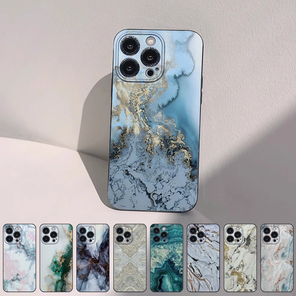 

Landscape Ink Marble Black For IPhone 14 Plus 13 12 Mini 11 Pro X XS XR Max Silicone Cover Funda Shell