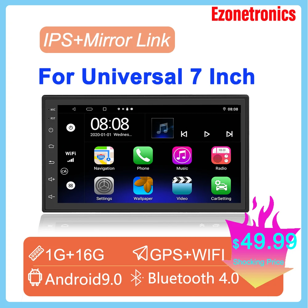 Android 9,0 автомобильный радиоприемник 1024x60 0 GPS-навигация Bluetooth USB плеер 1G DDR3 + 16G NAND флеш-память