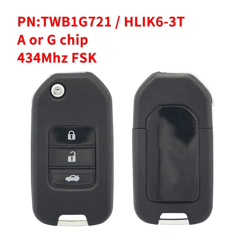 

REMTEKEY TWB1G721 HLIK6-3T откидной дистанционный ключ 434 МГц FSK ID47-Hitag 3-PCF7961 для Honda Civic HR-V CR-V Accord Jade Crider Odyssey