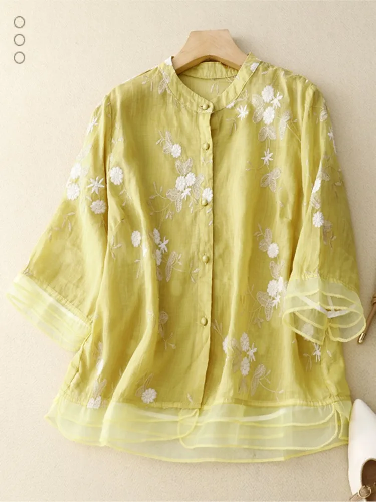 Женская блузка-рубашка с воротником-стойкой однобортная блузка из газовой ткани