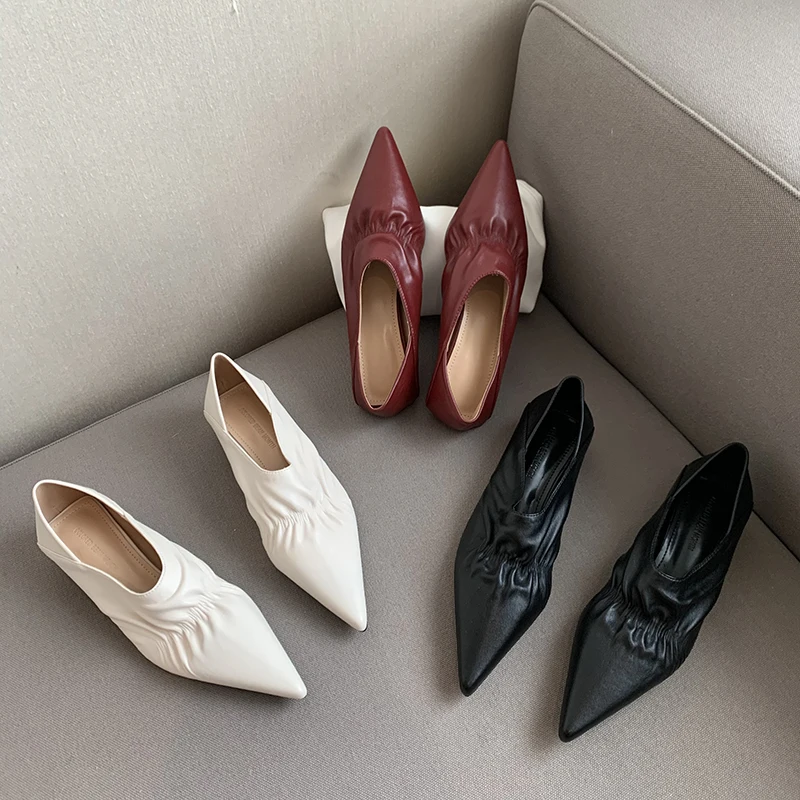 

Pointed Toe Women Pumps Elastic Stretch Cloth Black White Wine red Thin Low Heels Dress Shoes Woman Party Pumps Size 35-39