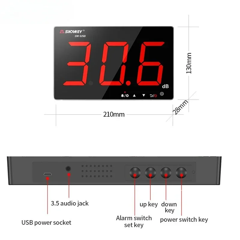 SNDWAY SW-525 30-130 дБ цифровой измеритель уровня звука настенный шума децибел детектор