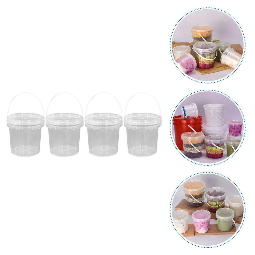 

4 Pcs Round Container Lid Transparent Plastic Drum Handheld Food Bucket Ice Cream Freezer Parfait 16.2X16.2CM Lidded Sealing