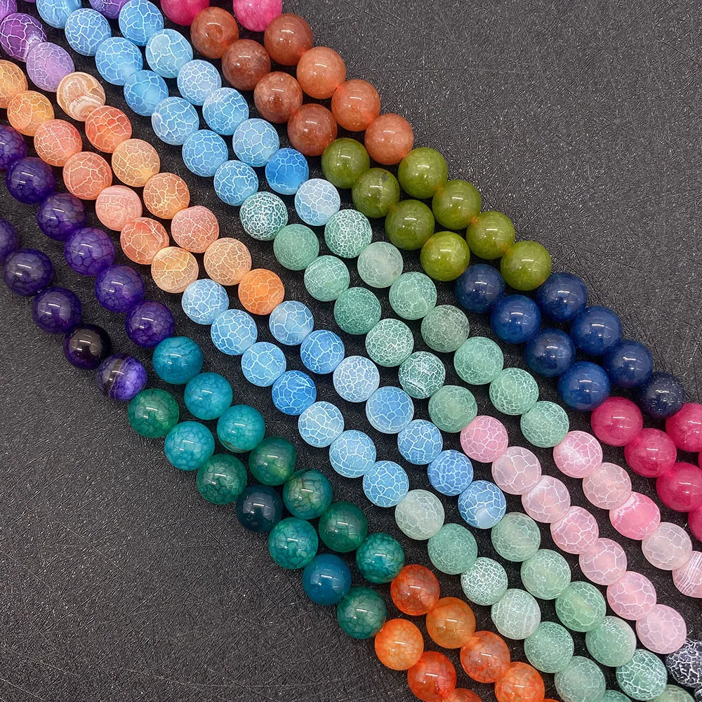 

Natural Seven-veined Quartz Agate Stone Round Loosely Spaced Bead Agate Dragon Pattern Gemstone for DIY Jewelry Bracelet Making