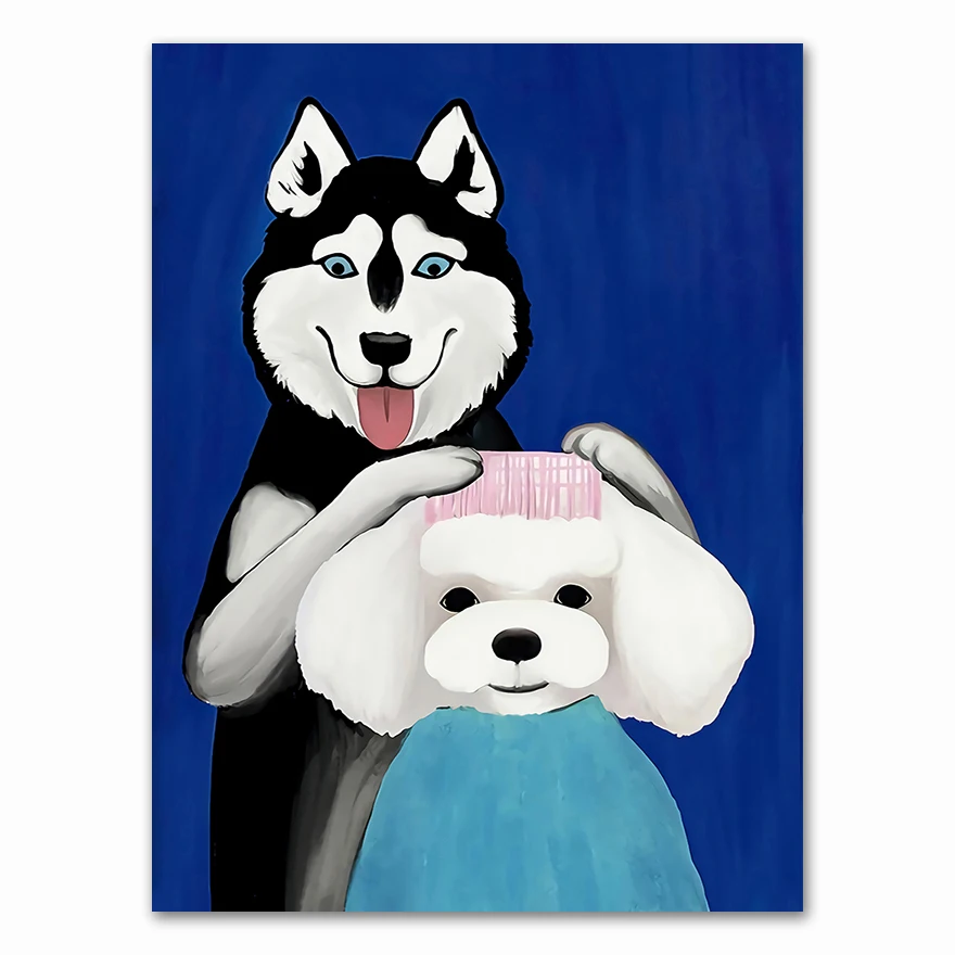

Cartoon Cute Cat and Dog Modern Posters and Prints Canvas Painting Wall Picture for Living Room Kid's Bedroom Home Decor Nursery