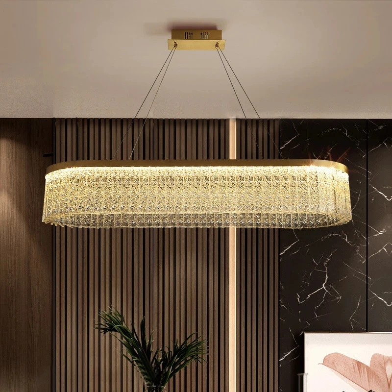

Chandeliers Luxury Crystal Kitchen Dining Pendant Lighting Corrugated Glass Led Gold Hanging Lamps Indoor Light Pendant Lights