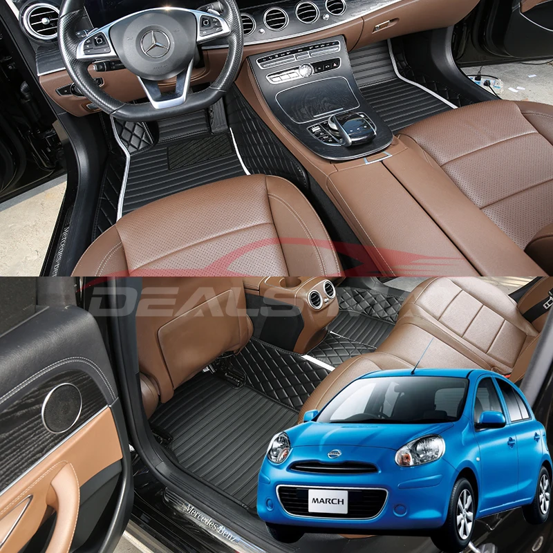

Luxury Nappa Leather Interior Details Auto Car Floor Mats For Nissan March 2010 2011 2012 2013 2014 Carpets Rugs Pad Accessories