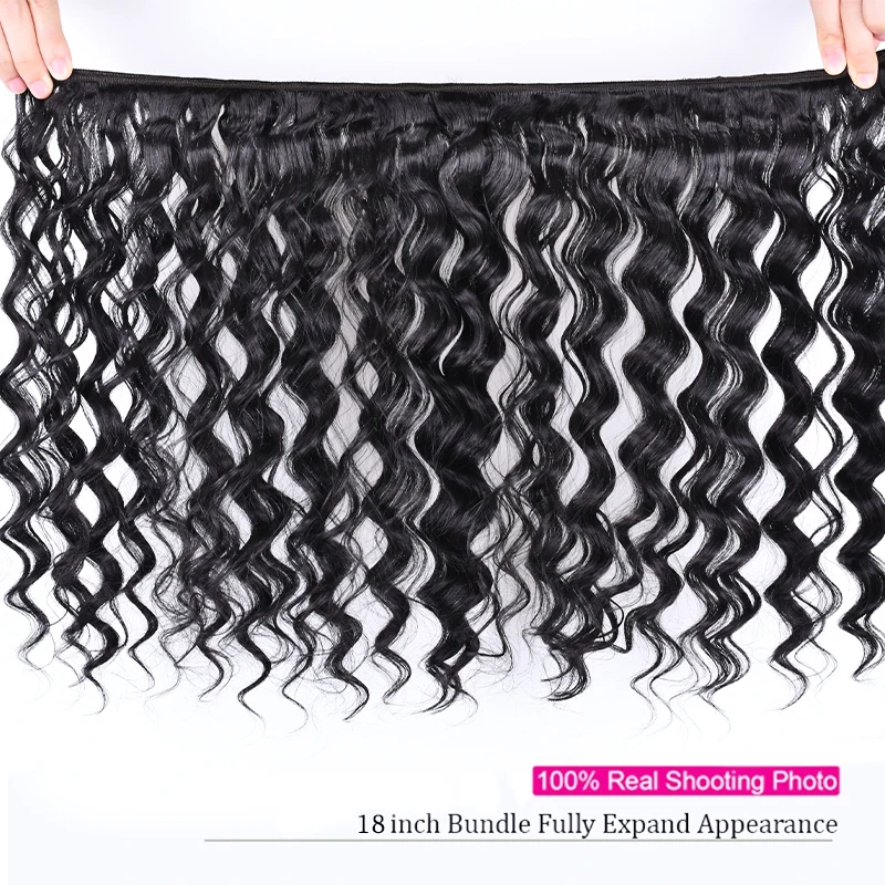 Deep Wave Hair Bundles with T Part Lace Closure 1B# Heat Resistant Synthetic Weave Bundles with Lace Closure Extensions Women