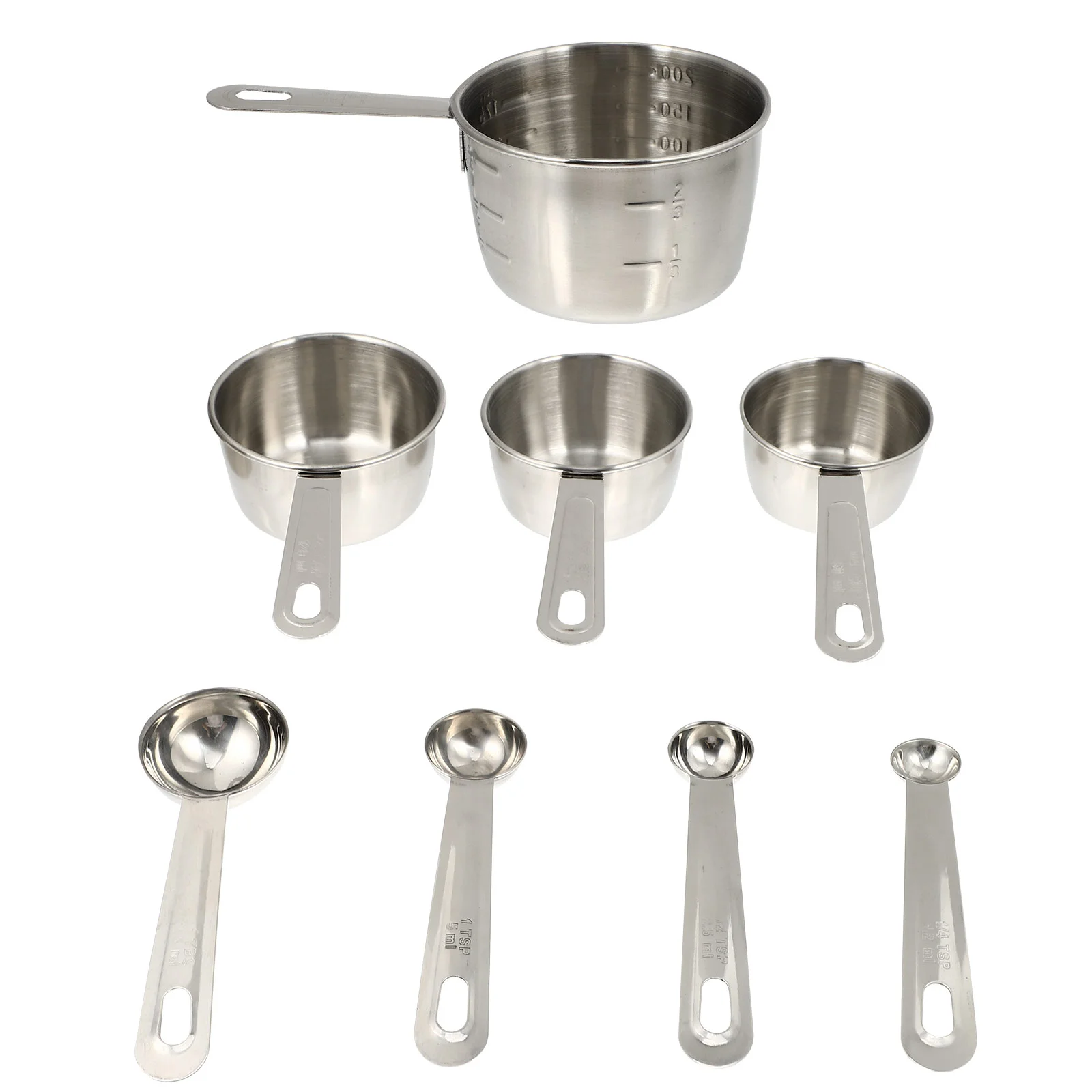 

8Pcs Measuring Cups Stainless Steel Seasoning Spoons with Scale (Silver)
