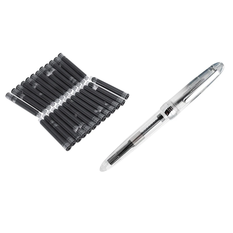 

Jinhao 25 PCS International Size Pen Ink Cartridge Black for Fountain Pens & 1x JINHAO 992 Fountain Pen(Translucent)