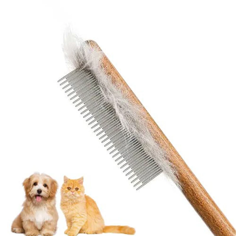 

Single Row Comb Pet Comb With Rounded Ends Stainless Steel Teeth For Long And Short Haired Cats Wooden Handle Dog Grooming Combs