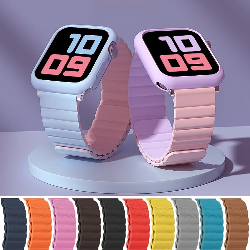 

Кожаная Петля для Apple Watch band 44 мм 40 мм 41 мм 45 мм 38 мм 42 мм, магнитный браслет для наручных часов, correa iWatch series 5 4 3 2 SE 6 7