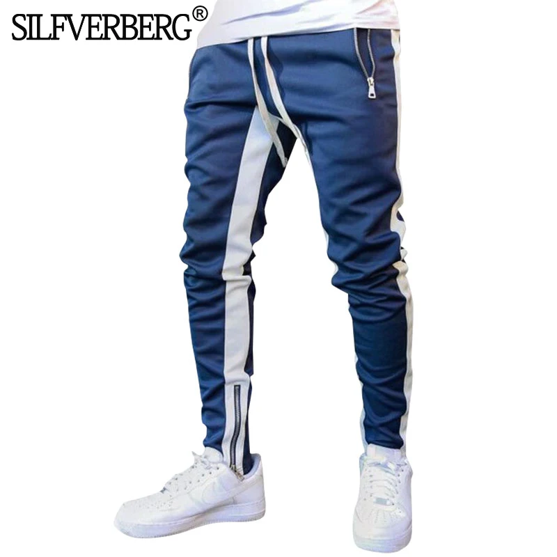 New Brand Man Sweatpants Loose Casual Stripe Patchwork with Drawstring Waist Trousers Male Running Jogging GYM Sportswear Pants