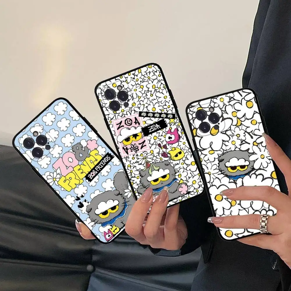 Милый чехол для телефона Z-ZO Friends для iPhone 17 16 15 14 13 12 11 Pro Max Plus mini, силиконовый, черный (art.: 3920dc2ca4636) - 3920dc2ca4636