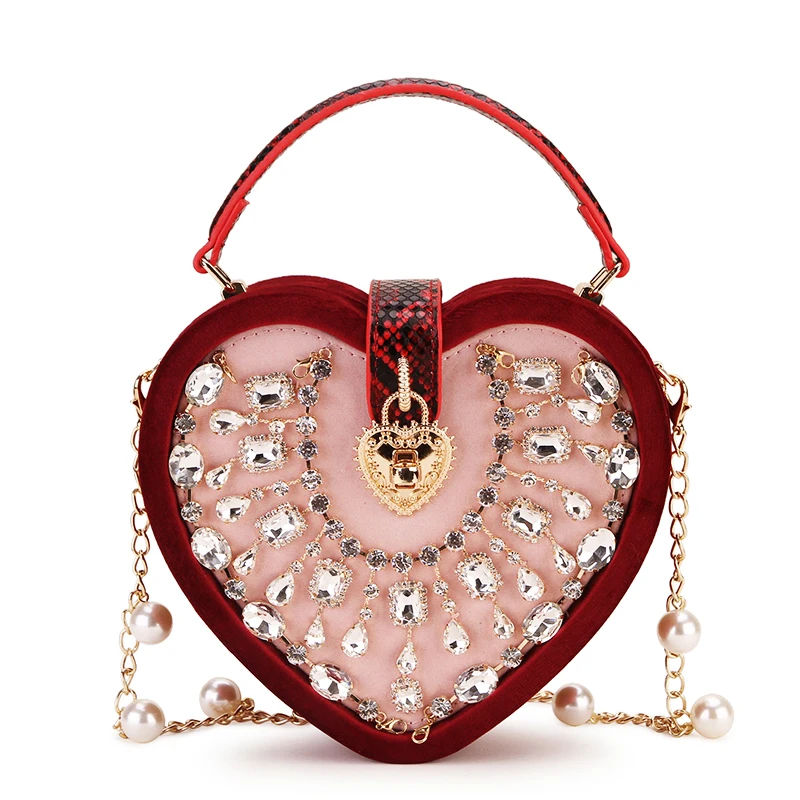 

Luxury Designer Heart Shape Women Party Clutch Bag Purses and Handbags Corduroy Shouder Bag Red & Black Corduroy Banquet Bag