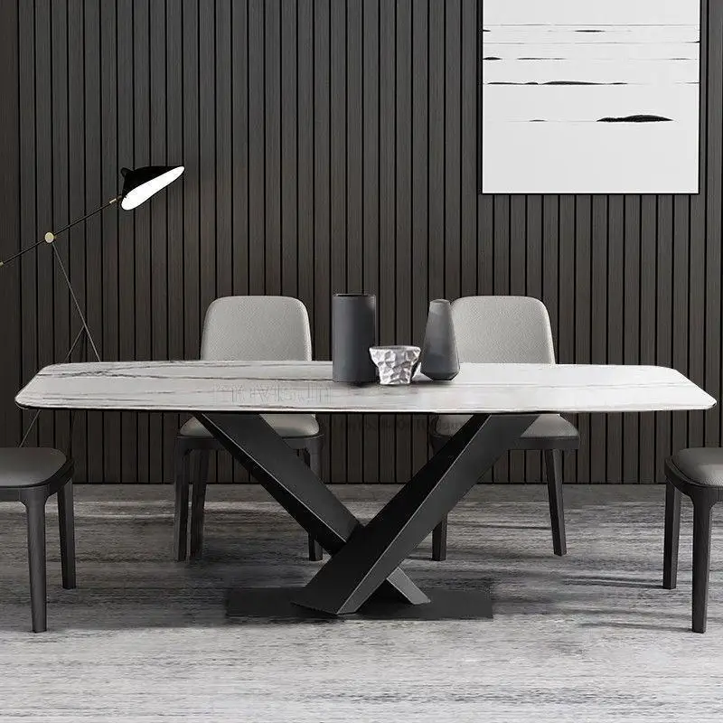 

Обеденный набор, 6 стульев с современным мраморным столом для большой квартиры, итальянский минималистичный кухонный стол, стол, наборы мебели для гостиной