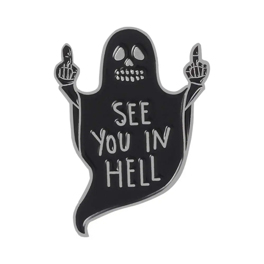 

Badge Pin Middle Finger Hand See you in hell Brooches Pin Ghost Brooch Enamel Pin Lapel Brooch Gift For Women Men