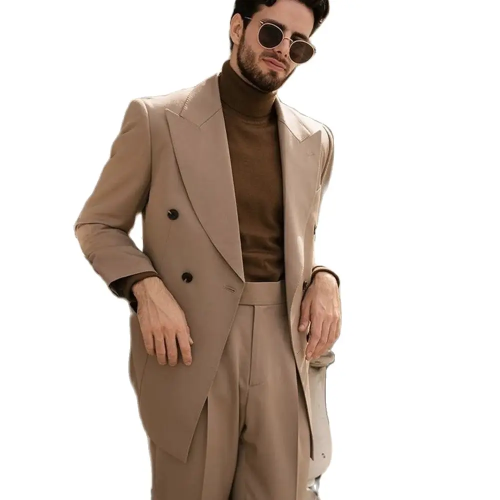 

2022 British Gentleman Wide Peak Lapel Men Suits Custom Wedding Tuxedo Terno Masculino Prom Groom 2 Pcs Slim Fit Blazer