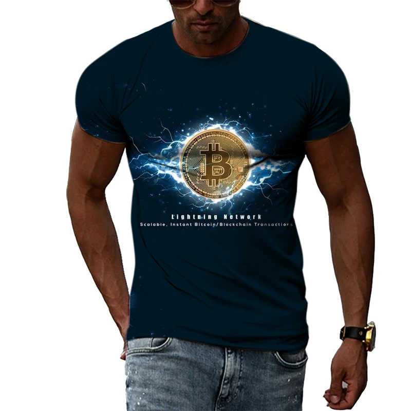 

New Summer Hot Sell Bitcoin Graphic Men T Shirts Casual Personality Trendly 3D Digital Print Harajuku Style Short Sleeve Tops