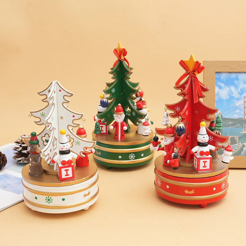 

New Christmas Wooden Music Box Music Box Christmas Tree Decorations Creative Gifts Carousel Christmas Holiday Decorations