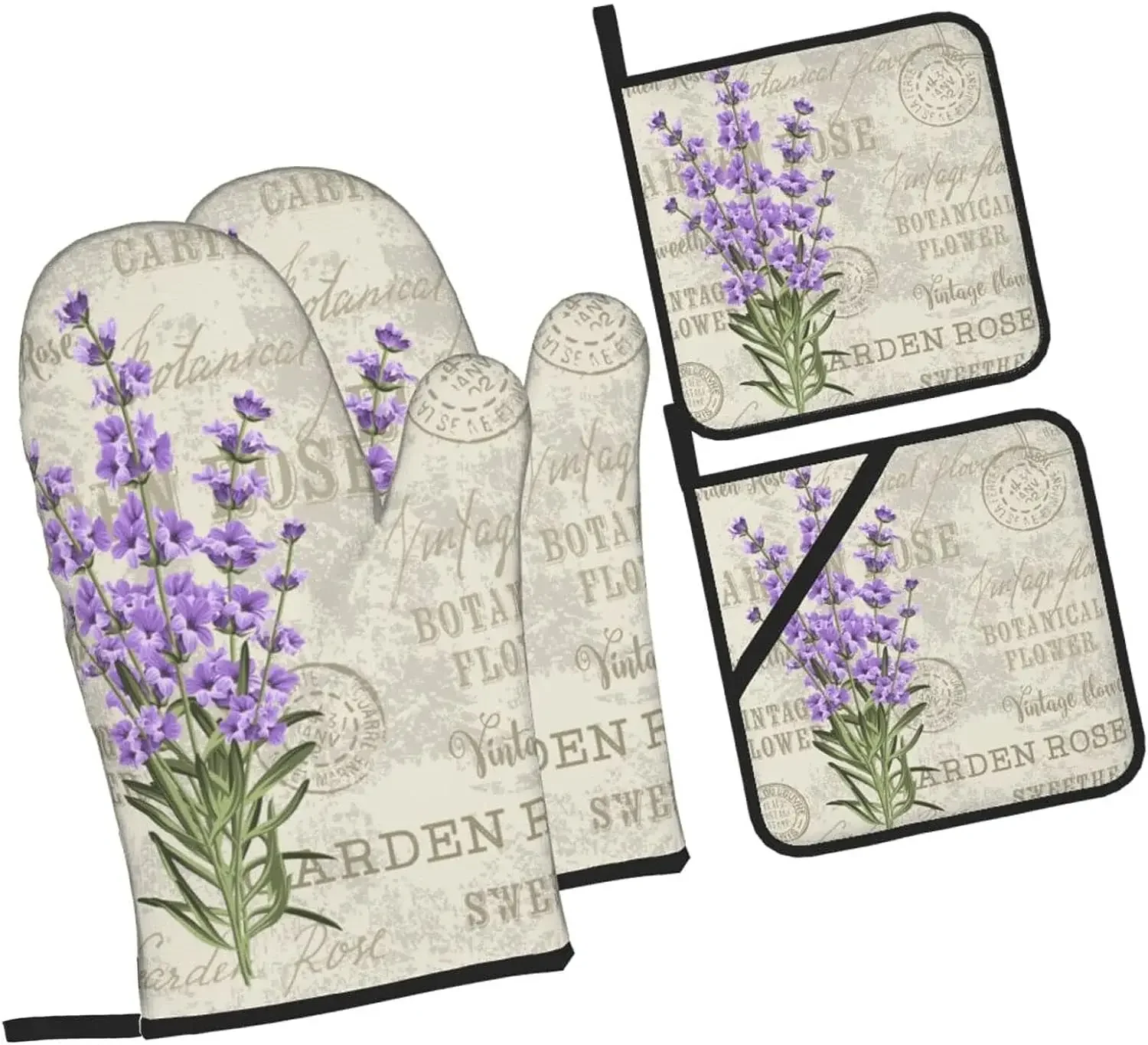 

Перчатки и варежки для духовки, винтажные кухонные митенки с цветочным рисунком лаванды, термостойкие, Нескользящие, для приготовления пищи
