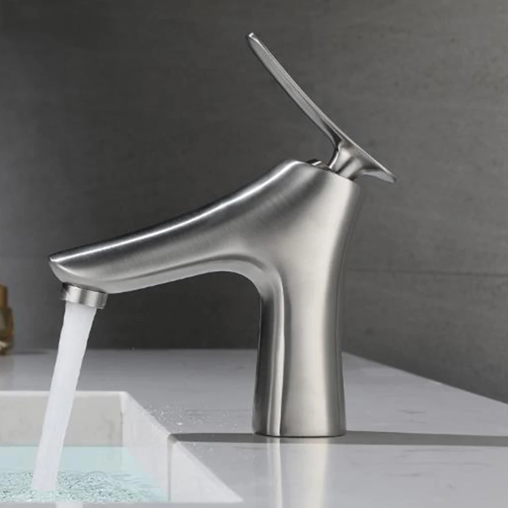 

304 stainless steel basin faucet taps body with single handle cold & hot water surface brushed suitable for bathroom