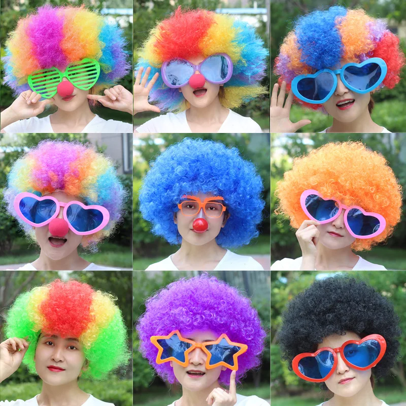 

Colorful Clown Wig Hat Headdress Football Fans Cheering Wig Caps Wig Masquerade Headdress Happy Birthday Party Fan Wig