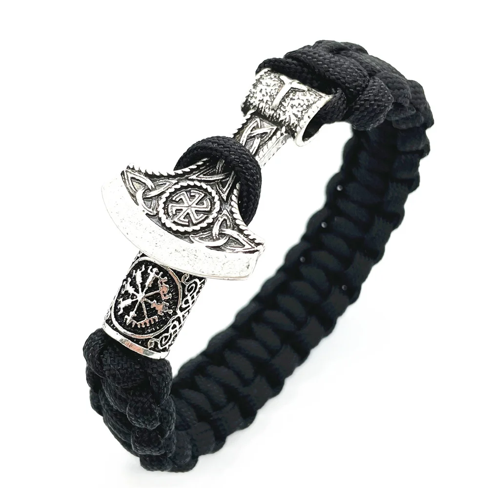 

Viking Runes Beads Jewelry Slavic Perun Axe Kolovrat Symbol Vikingos Handmade Braided Bracelet For Men Women Talisman Jewlery