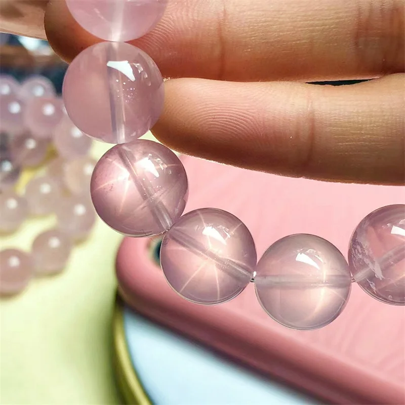 Женский и мужской браслет из розового кварца с круглыми бусинами 12/14 мм