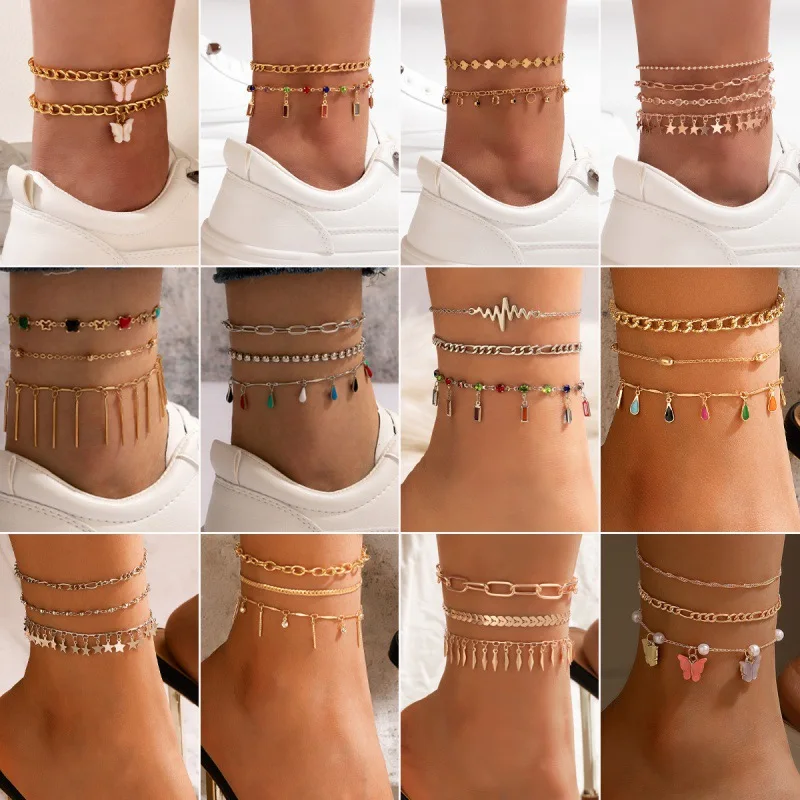 

Bohemia Gold Color Anklets for Women Layered Tassel Star Butterfly Bracelets Girl Foot Jewelry Sexy Summer Accessories for Beach