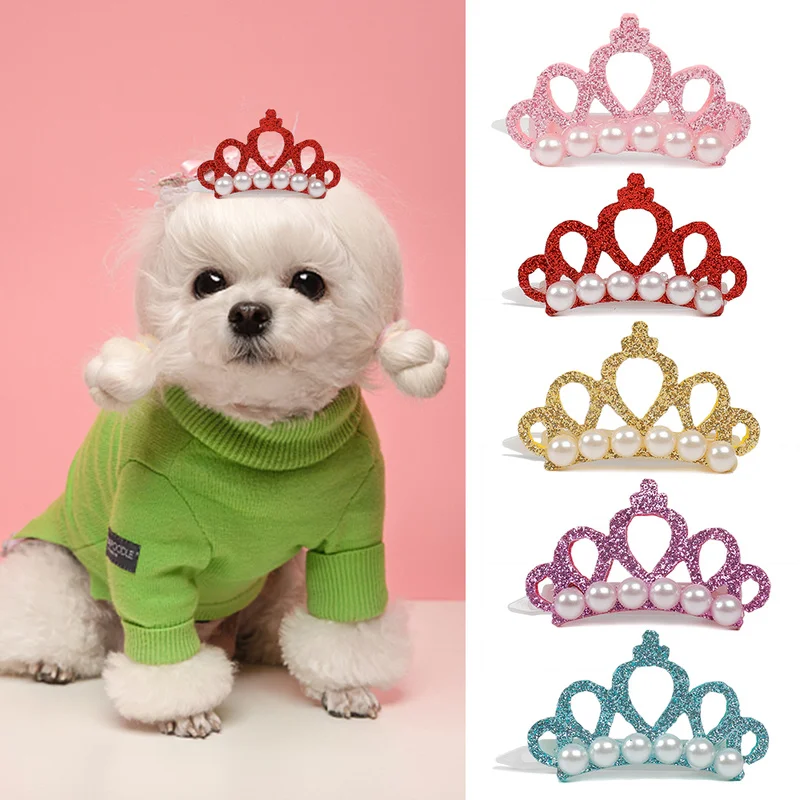 

Pet Hair Clips Small Dogs Cat Faux Pearl Crown Shape Bows Head Decoration for Pets Puppy Hairpins Decor Grooming Accessoires