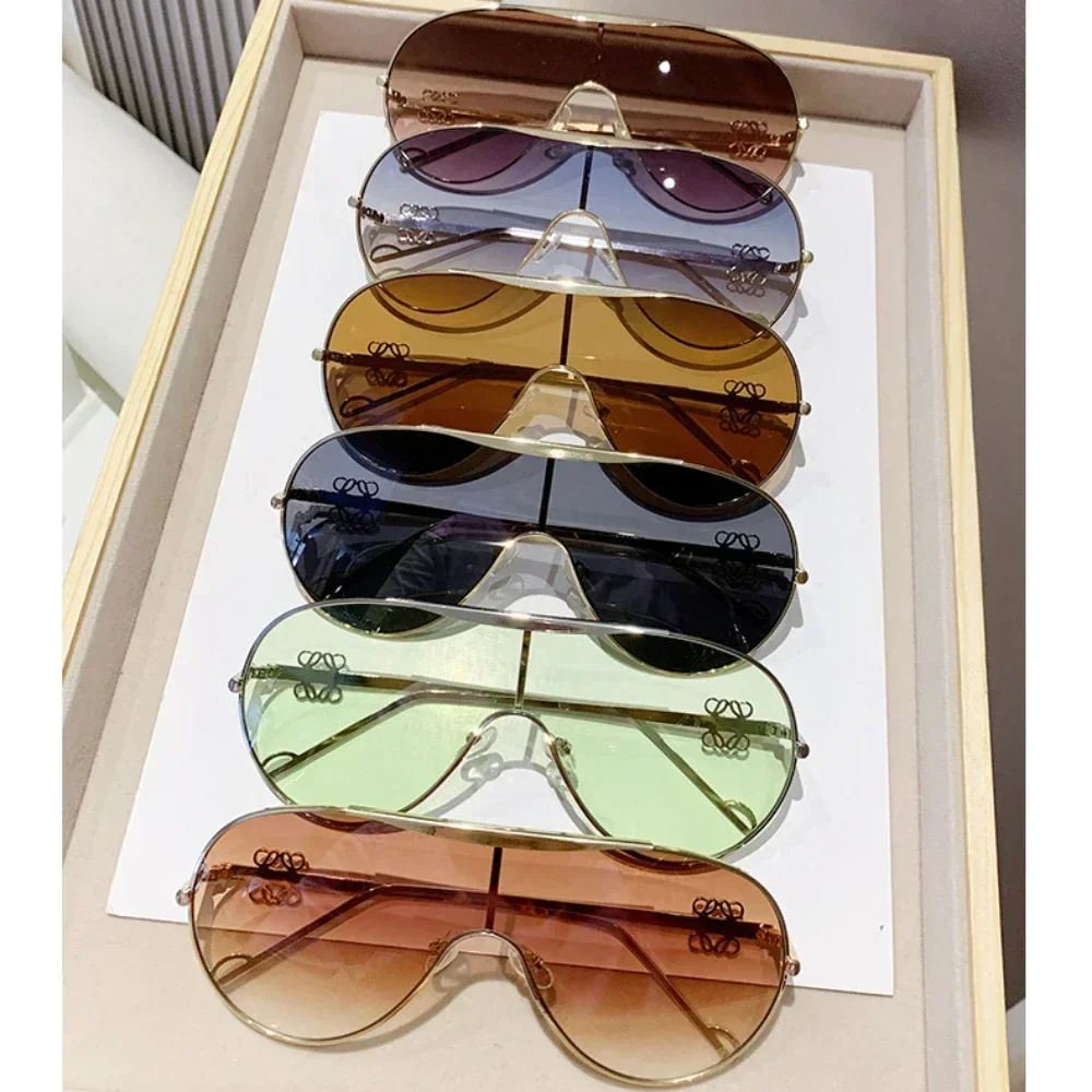 Женские солнцезащитные очки в металлической оправе большие оверсайз особой