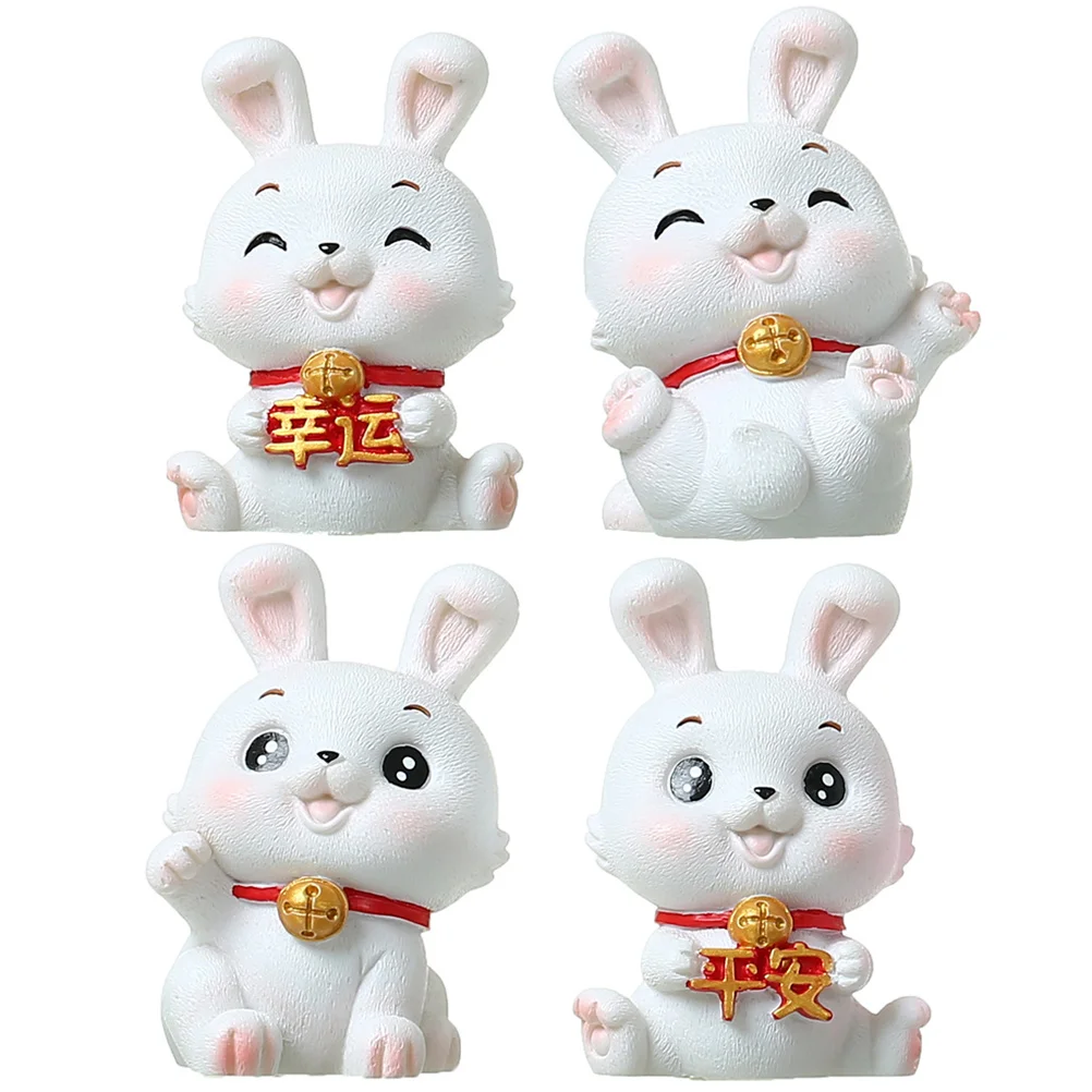 

Rabbit Year Bunny Statue New Figurines Chinese Figurine Decorations Zodiacdecor Resin Lucky The Miniature Animal Car Decoration
