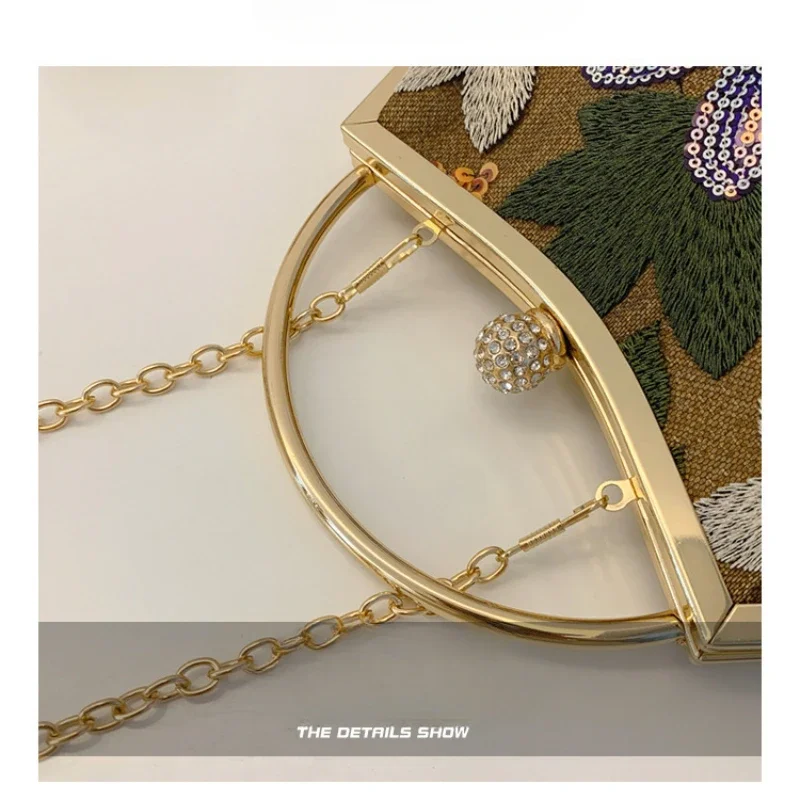 Женская сумка в китайском стиле с вышивкой и цветами косая ручная для ужина