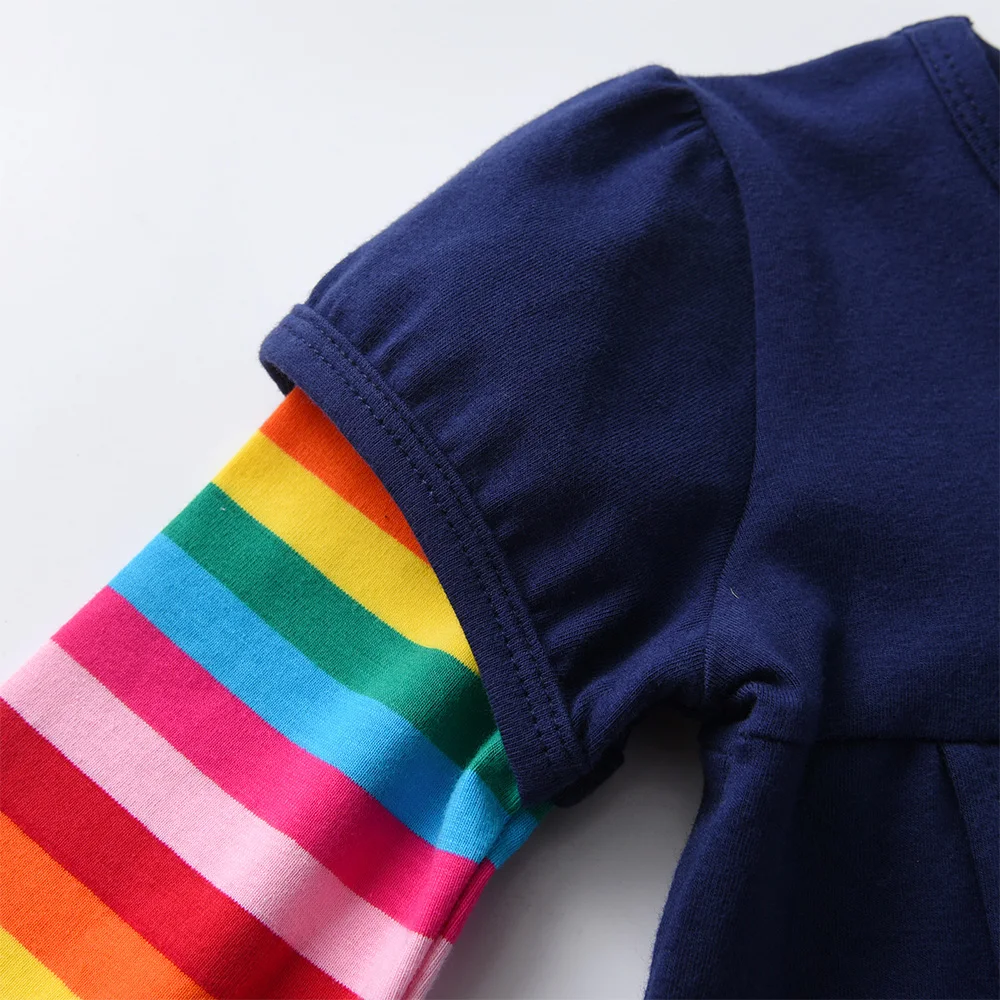 Платье длинное хлопковое в радужную полоску с карманами и цветочным принтом