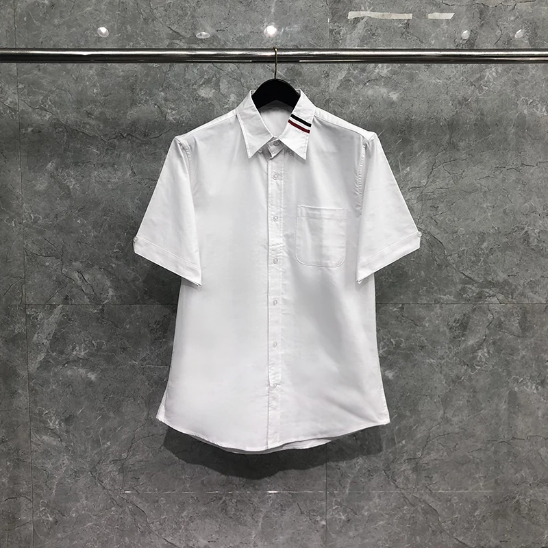 

TB THOM Men's Short Sleeve Shirt Spring Autumn Fashion Korean Style Classic Button Casual Cotton Oxford Top Slim Men White Shirt
