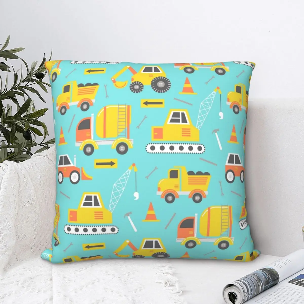 Construction Trucks On Aqua Pillowcase Kids Excavator Dakimakura Pillow Case Decor Cushions Cover Home Sofa Bed Bedding Bedroom | Дом и сад
