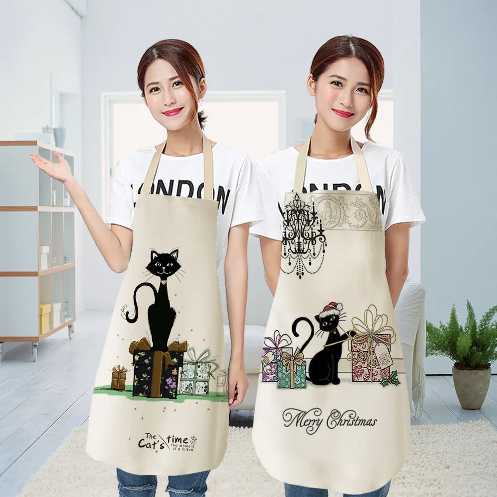 

Creative Apron Cartoon Cute Cat Cotton Linen Apron Waterproof and Oil Resistant Household Kitchen Apron