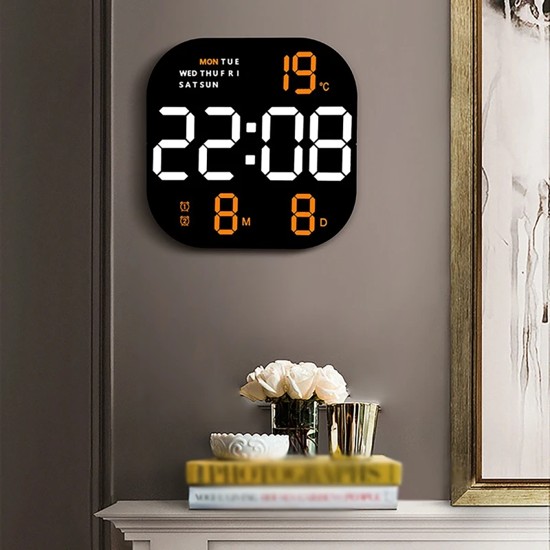 

Большие яркие Смарт-часы, настенные электронные цифровые часы с будильником, часы с двойным управлением для гостиной, декоративный экран, пульт дистанционного управления