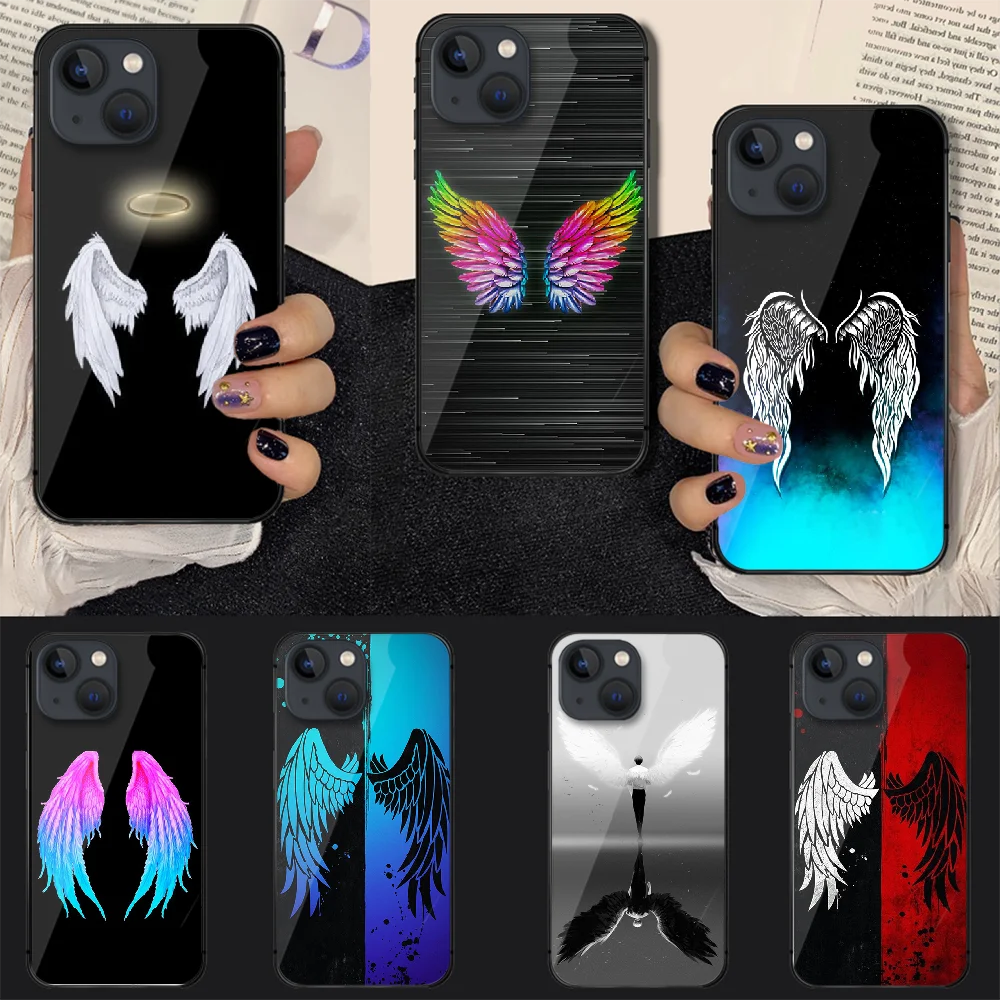 

Angel Demon Wings Art Tempered Glass Phone Case Cover For Iphone 7 8 11 12 13 14 Pro Max Plus Mini 6s X XS XR SE Black