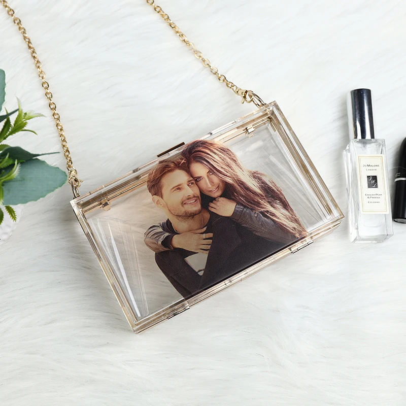 Женский прозрачный клатч на цепочке акриловый роскошный брендовый мессенджер