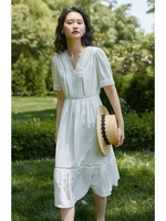 ziqiao elegant chiffon white dress summer 2022 new vintage thin solid casual french court style high end tea break midi skirt