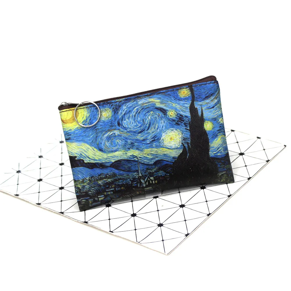 1 Pcs Mini Vintage Oil Painting Coin Purse Women Girls Fashion Printed PU Wallet Lipstick Portable Money Purse Pocket Bag New