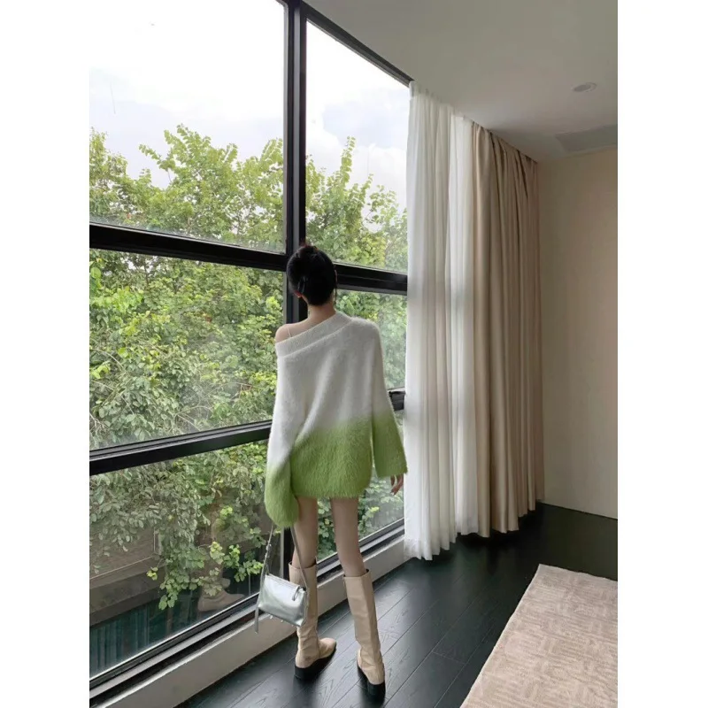 Gentle Wind Mohair Knit Sweater Women 2022Autumn and Winter New Tie-Dye Underwear Missing Outside The Sweater Soft Glutinous Top