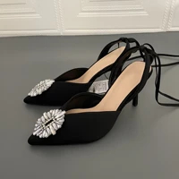 2022 womens slingbacks shoes pointed toe high and thin heel elegant fairy style single shoes summer ladies wedding bridal shoes