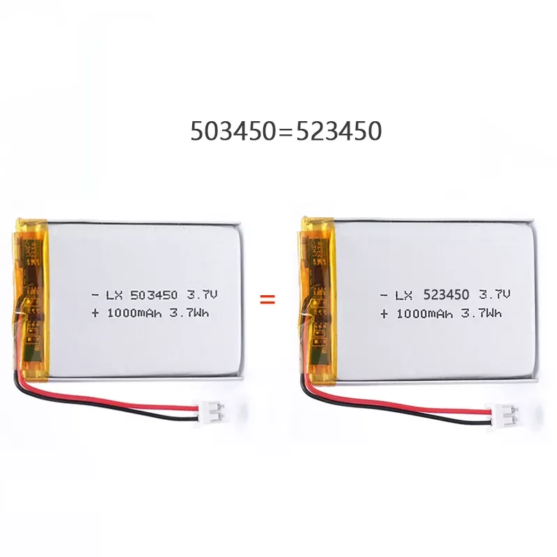 

523450/503450 3.7V 1000mAh Polymer Lithium Rechargeable Battery PH2.0 2pin For Smartphone, speaker, GPS, radio