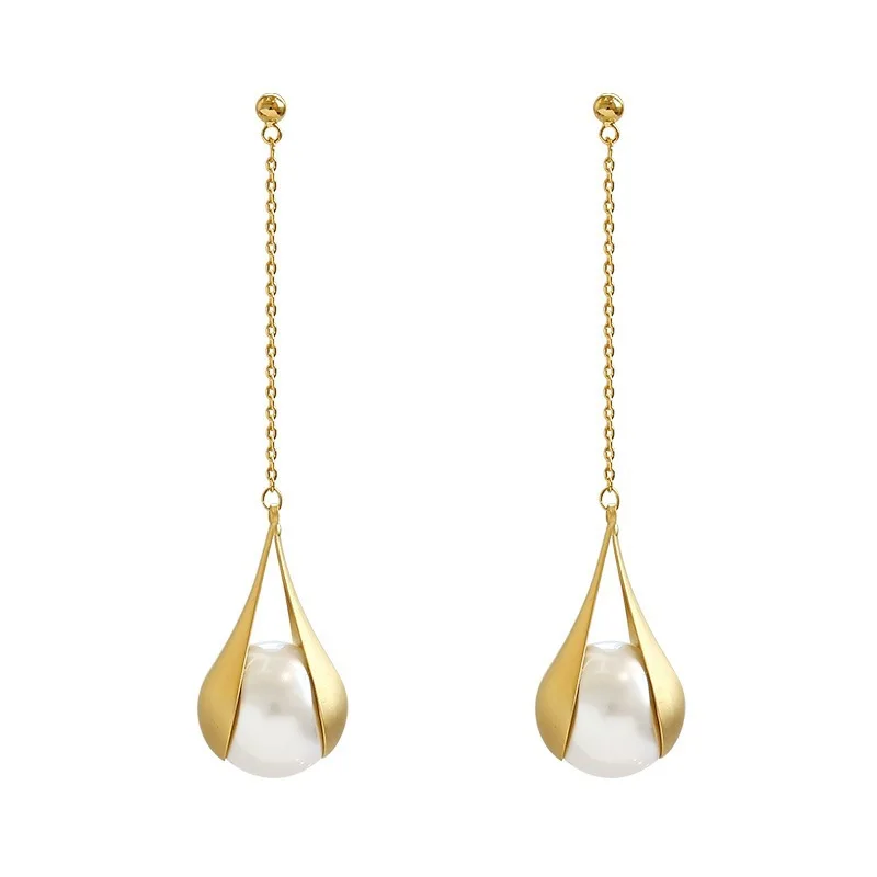 Новые модные висячие серьги с имитацией жемчуга для женщин золотого цвета