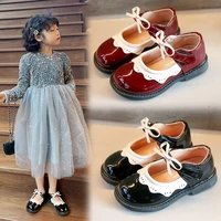 2022 new princess pu shallow korean style red bow kids fashion casual hook loop mary janes soft children versatile cute flat